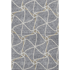 HomeRoots 8' X 10' Modern Gray Gold Ivory Geometric Area Rug – Washable, UV Protected, Durable for Families 675376