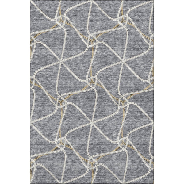 HomeRoots 8' X 10' Modern Gray Gold Ivory Geometric Area Rug – Washable, UV Protected, Durable for Families 675376
