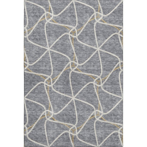 HomeRoots 9' X 12' Gray Gold Ivory Geometric Washable Area Rug - Stylish, Durable, UV-Protected for Easy Care 675377