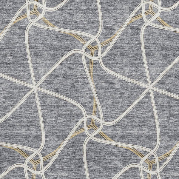 HomeRoots 9' X 12' Gray Gold Ivory Geometric Washable Area Rug - Stylish, Durable, UV-Protected for Easy Care 675377