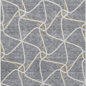 HomeRoots 9' X 12' Gray Gold Ivory Geometric Washable Area Rug - Stylish, Durable, UV-Protected for Easy Care 675377