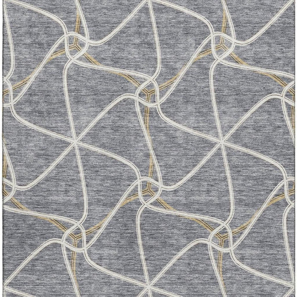 HomeRoots 9' X 12' Gray Gold Ivory Geometric Washable Area Rug - Stylish, Durable, UV-Protected for Easy Care 675377