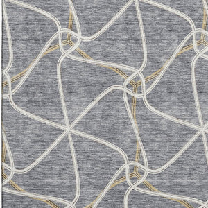 HomeRoots 10' X 14' Gray Gold Ivory Geometric Area Rug - Stylish, Washable, UV-Protected for Busy Homes 675378