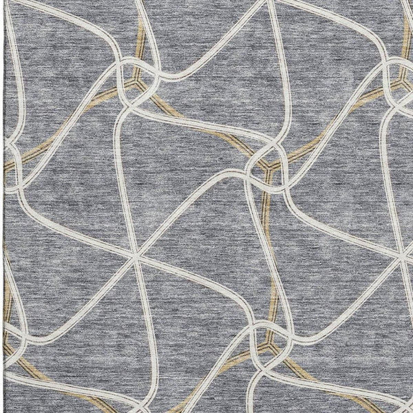 HomeRoots 10' X 14' Gray Gold Ivory Geometric Area Rug - Stylish, Washable, UV-Protected for Busy Homes 675378