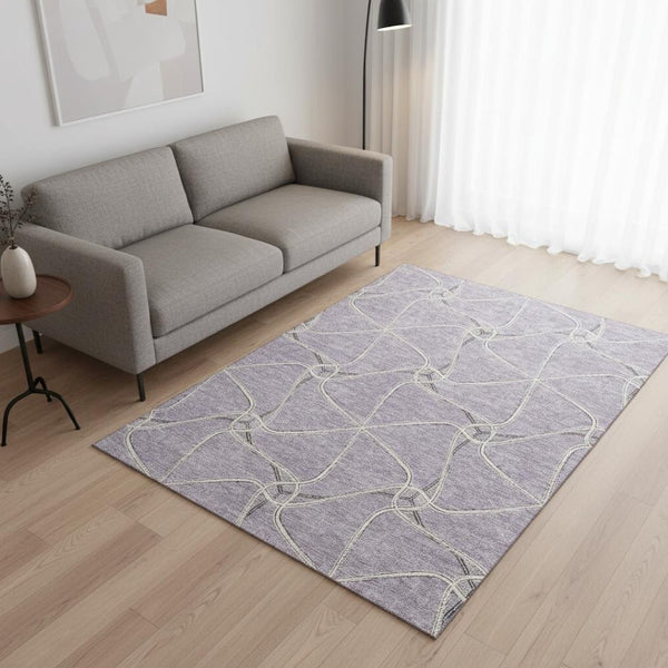 HomeRoots 5' X 8' Lavender and Ivory Geometric Area Rug – Stylish, Washable, UV-Protected for Modern Homes! 675380