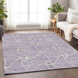 HomeRoots 5' X 8' Lavender and Ivory Geometric Area Rug – Stylish, Washable, UV-Protected for Modern Homes! 675380