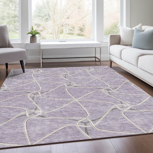 HomeRoots 5' X 8' Lavender and Ivory Geometric Area Rug – Stylish, Washable, UV-Protected for Modern Homes! 675380