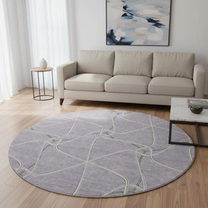 HomeRoots 8' Stylish Lavender and Ivory Geometric Round Rug - Washable, UV-Protected, Perfect for Any Space! 675381