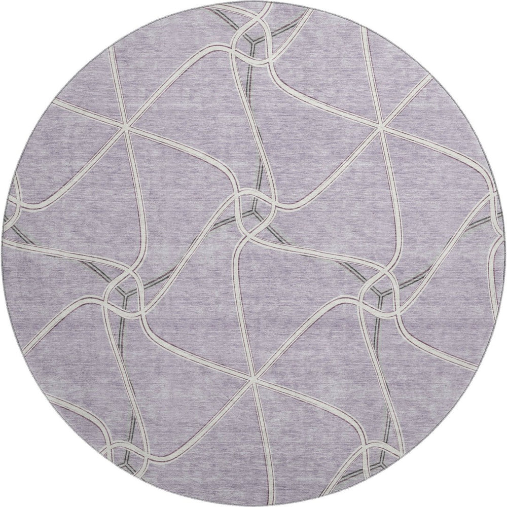 HomeRoots 8' Stylish Lavender and Ivory Geometric Round Rug - Washable, UV-Protected, Perfect for Any Space! 675381