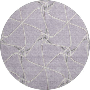 HomeRoots 8' Stylish Lavender and Ivory Geometric Round Rug - Washable, UV-Protected, Perfect for Any Space! 675381
