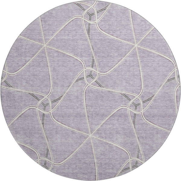 HomeRoots 8' Stylish Lavender and Ivory Geometric Round Rug - Washable, UV-Protected, Perfect for Any Space! 675381