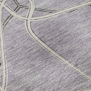 HomeRoots 8' Stylish Lavender and Ivory Geometric Round Rug - Washable, UV-Protected, Perfect for Any Space! 675381