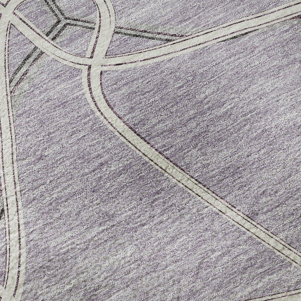 HomeRoots 8' Stylish Lavender and Ivory Geometric Round Rug - Washable, UV-Protected, Perfect for Any Space! 675381
