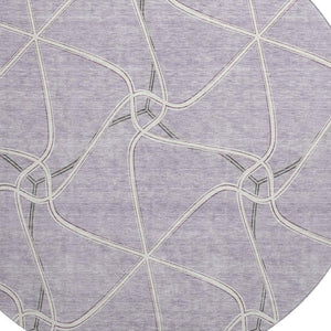 HomeRoots 8' Stylish Lavender and Ivory Geometric Round Rug - Washable, UV-Protected, Perfect for Any Space! 675381