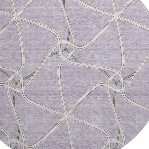 HomeRoots 8' Stylish Lavender and Ivory Geometric Round Rug - Washable, UV-Protected, Perfect for Any Space! 675381