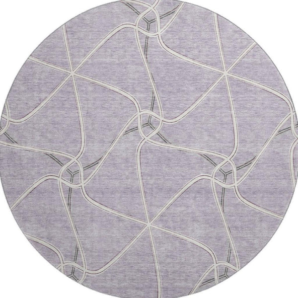 HomeRoots 8' Stylish Lavender and Ivory Geometric Round Rug - Washable, UV-Protected, Perfect for Any Space! 675381