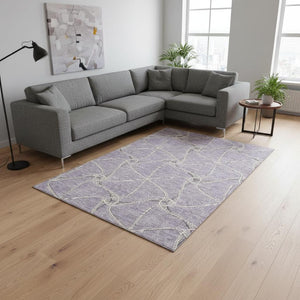 HomeRoots 8' X 10' Elegant Lavender and Ivory Geometric Area Rug - Washable, Stain Resistant, UV Protected 675382
