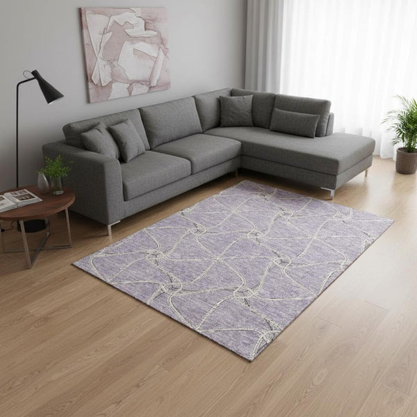 HomeRoots 9' X 12' Stylish Lavender And Ivory Geometric Area Rug - Washable, UV Protected, Perfect For Homes! 675383