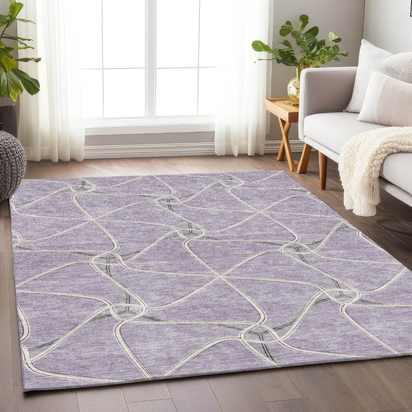 HomeRoots 9' X 12' Stylish Lavender And Ivory Geometric Area Rug - Washable, UV Protected, Perfect For Homes! 675383
