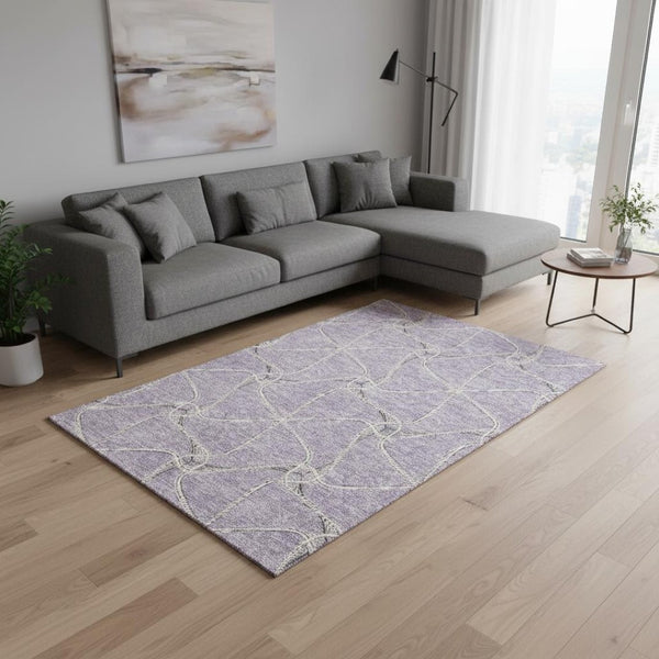 HomeRoots 10' X 14' Stylish Lavender and Ivory Geometric Washable Area Rug - UV Protected, Easy Care, Durable Design 675384