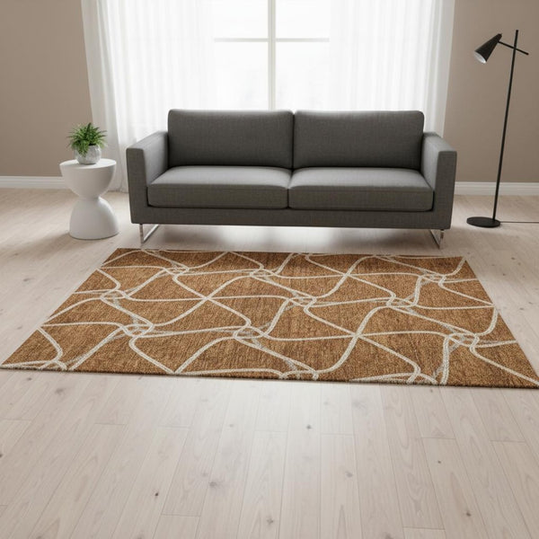 HomeRoots 5' X 8' Stylish Rust and Ivory Geometric Washable Area Rug with UV Protection for Busy Homes 675386