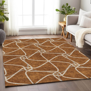 HomeRoots 5' X 8' Stylish Rust and Ivory Geometric Washable Area Rug with UV Protection for Busy Homes 675386