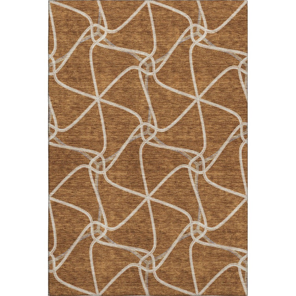 HomeRoots 5' X 8' Stylish Rust and Ivory Geometric Washable Area Rug with UV Protection for Busy Homes 675386
