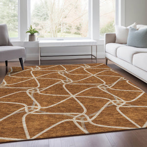 HomeRoots 5' X 8' Stylish Rust and Ivory Geometric Washable Area Rug with UV Protection for Busy Homes 675386