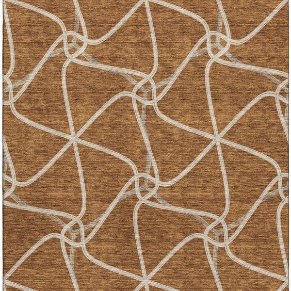 HomeRoots 5' X 8' Stylish Rust and Ivory Geometric Washable Area Rug with UV Protection for Busy Homes 675386