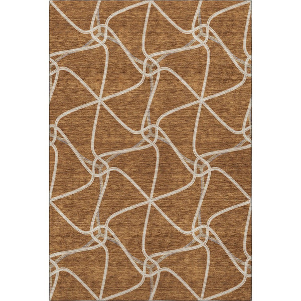 HomeRoots 5' X 8' Stylish Rust and Ivory Geometric Washable Area Rug with UV Protection for Busy Homes 675386