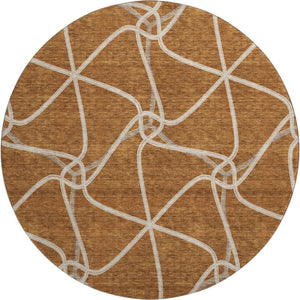 HomeRoots 8' Washable Round Rug with Rust and Ivory Geometric Design – UV Protection, Soft, Durable & Stylish 675387
