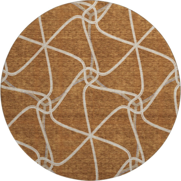 HomeRoots 8' Washable Round Rug with Rust and Ivory Geometric Design – UV Protection, Soft, Durable & Stylish 675387