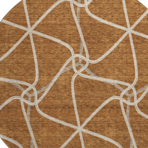 HomeRoots 8' Washable Round Rug with Rust and Ivory Geometric Design – UV Protection, Soft, Durable & Stylish 675387