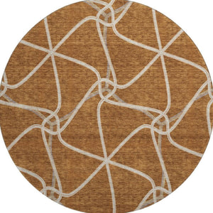 HomeRoots 8' Washable Round Rug with Rust and Ivory Geometric Design – UV Protection, Soft, Durable & Stylish 675387