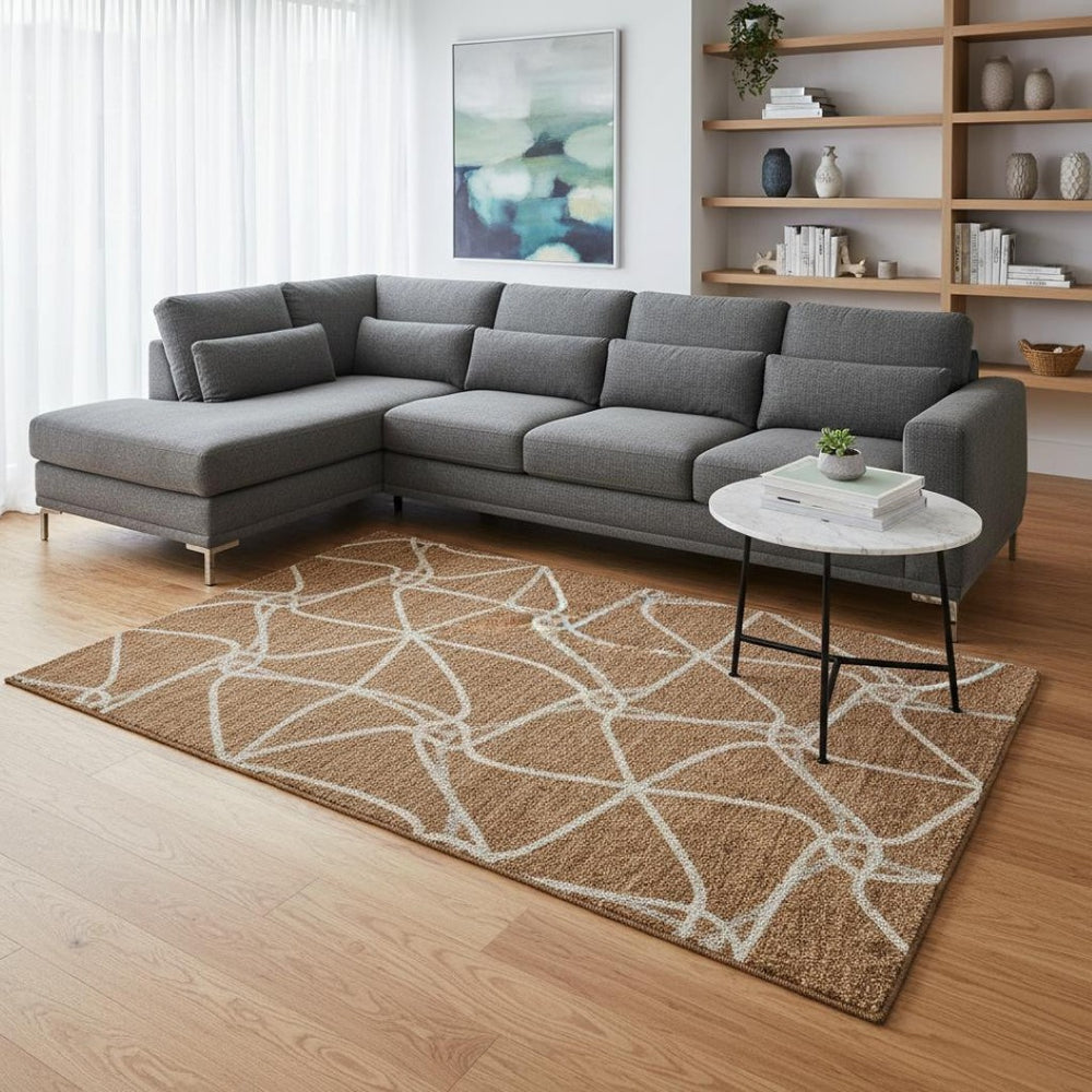 HomeRoots 8' X 10' Washable Rust and Ivory Geometric Area Rug - UV Protected, Stain-Resistant, Stylish Comfort 675388