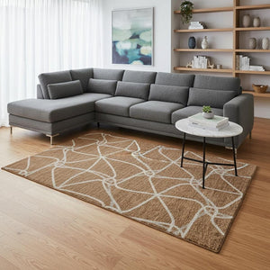 HomeRoots 8' X 10' Washable Rust and Ivory Geometric Area Rug - UV Protected, Stain-Resistant, Stylish Comfort 675388