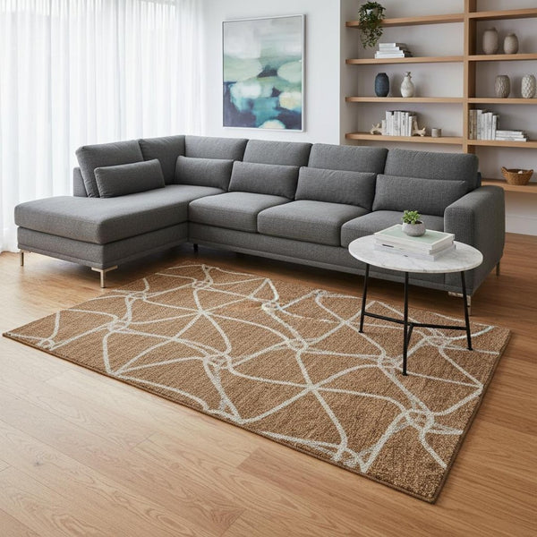 HomeRoots 8' X 10' Washable Rust and Ivory Geometric Area Rug - UV Protected, Stain-Resistant, Stylish Comfort 675388
