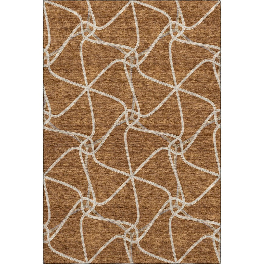 HomeRoots 8' X 10' Washable Rust and Ivory Geometric Area Rug - UV Protected, Stain-Resistant, Stylish Comfort 675388