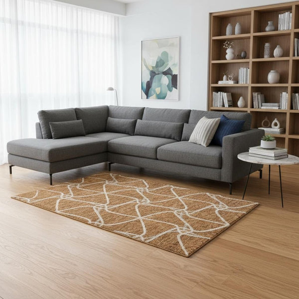 HomeRoots 9' X 12' Contemporary Rust and Ivory Geometric Area Rug - Washable, UV-Protected, Pet-Friendly Design 675389