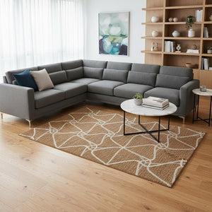 HomeRoots 10' X 14' Modern Rust and Ivory Geometric Washable Area Rug with Stain Resistance & UV Defense 675390
