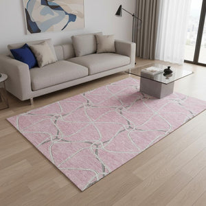 HomeRoots 5' X 8' Pink Ivory Gray Geometric Area Rug - Washable, UV Protected, Durable for High Traffic Homes 675392
