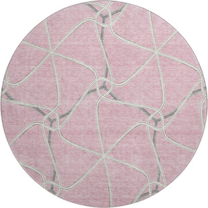 HomeRoots 8' Pink Ivory and Gray Geometric Washable Round Rug – Stylish UV-Protected Design for Busy Homes 675393