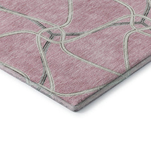 HomeRoots 8' Pink Ivory and Gray Geometric Washable Round Rug – Stylish UV-Protected Design for Busy Homes 675393