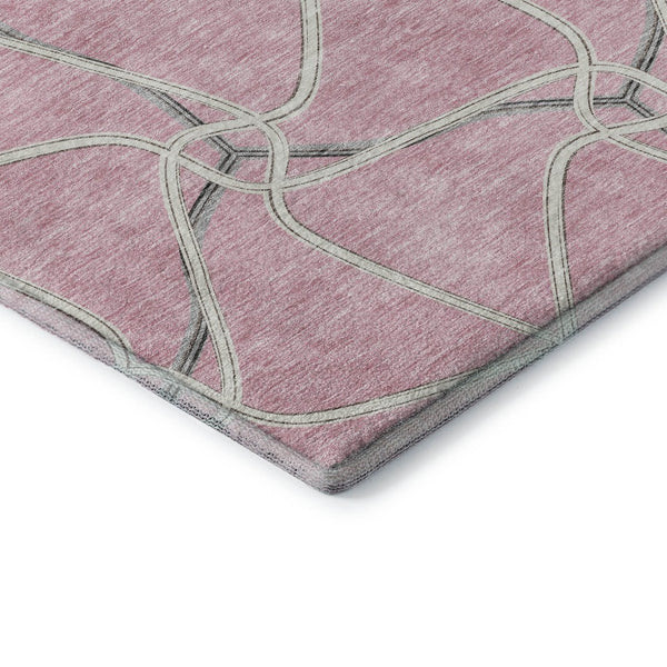 HomeRoots 8' Pink Ivory and Gray Geometric Washable Round Rug – Stylish UV-Protected Design for Busy Homes 675393