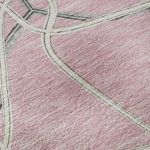 HomeRoots 8' Pink Ivory and Gray Geometric Washable Round Rug – Stylish UV-Protected Design for Busy Homes 675393