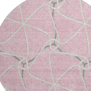 HomeRoots 8' Pink Ivory and Gray Geometric Washable Round Rug – Stylish UV-Protected Design for Busy Homes 675393