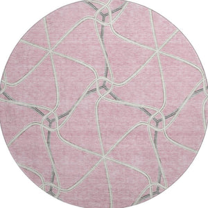 HomeRoots 8' Pink Ivory and Gray Geometric Washable Round Rug – Stylish UV-Protected Design for Busy Homes 675393