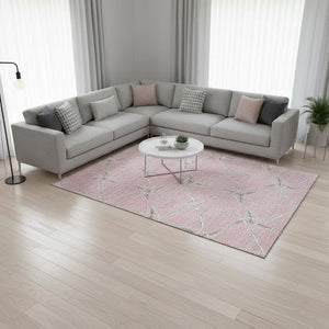HomeRoots 9' X 12' Chic Pink, Ivory & Gray Geometric Washable Area Rug with UV Protection for Modern Spaces 675395