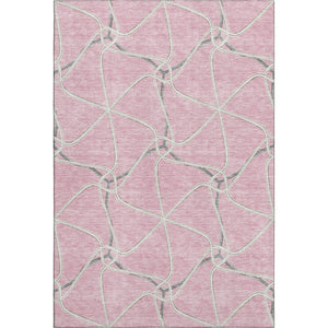 HomeRoots 9' X 12' Chic Pink, Ivory & Gray Geometric Washable Area Rug with UV Protection for Modern Spaces 675395