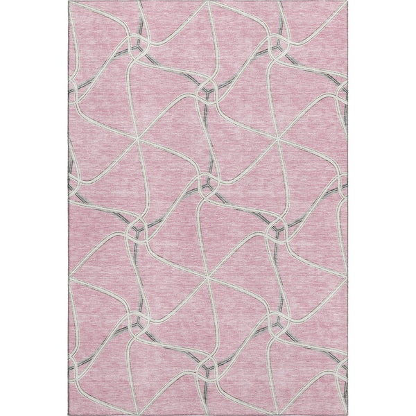 HomeRoots 9' X 12' Chic Pink, Ivory & Gray Geometric Washable Area Rug with UV Protection for Modern Spaces 675395